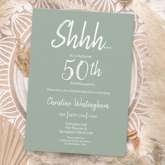 Invitation Boho Chic Sage Green Surprise 50th Birthday