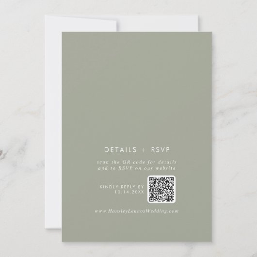 Invitation Boho Chic Sage Vert Monogramme QR Code Mariage (Dos)