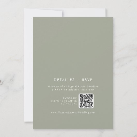 Invitation Boho Chic Sage Vert QR Code Espagnol Mariage (Dos)
