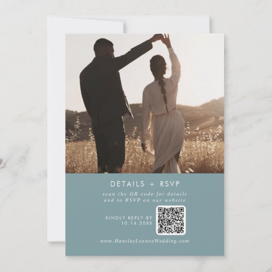 Invitation Boho Chic Seafoam Turquoise Photo QR Code Mariage (Dos)