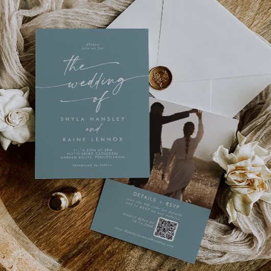 Invitation Boho Chic Seafoam Turquoise Photo QR Code Mariage