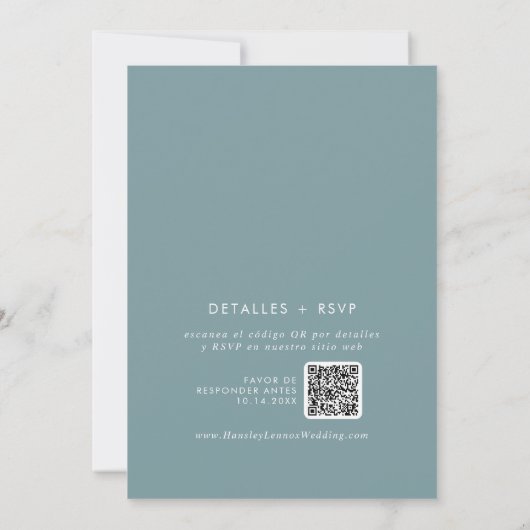 Invitation Boho Chic Seafoam Turquoise QR Code Mariage espagn (Dos)