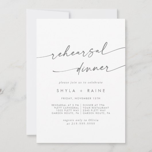 Invitation Boho Chic Silver Grey Dîner de répétition Mariage (Devant)