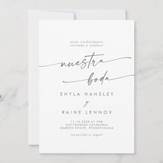 Invitation Boho Chic Silver Grey Photo Mariage espagnol (Devant)
