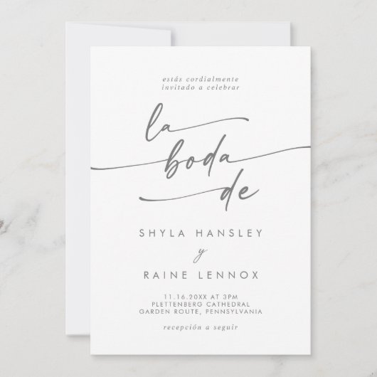 Invitation Boho Chic Silver Grey QR Code Espagnol Mariage (Devant)