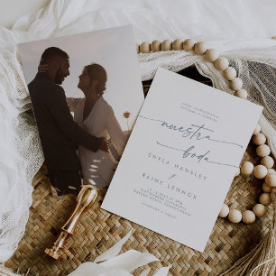 Invitation Boho Chic Slate Blue Photo Mariage espagnol