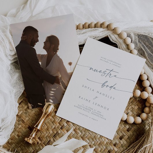 Invitation Boho Chic Slate Blue Photo Mariage espagnol