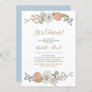 Invitation Boho Chic Spring Floral 10e anniversaire Mariage