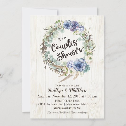 Invitation Boho Chic Succulent Eucalyptus Couples Douche (Devant)