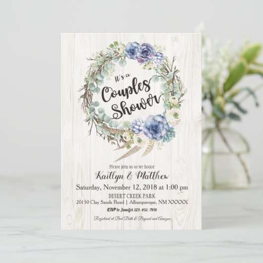 Invitation Boho Chic Succulent Eucalyptus Couples Douche (Debout devant)