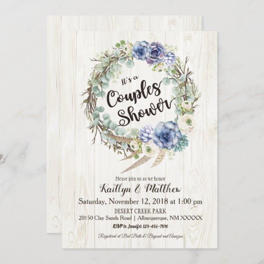 Invitation Boho Chic Succulent Eucalyptus Couples Douche (Devant / Derrière)