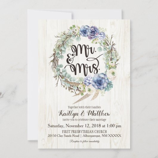 Invitation Boho Chic Succulents Eucalyptus Rustique Mariage (Devant)