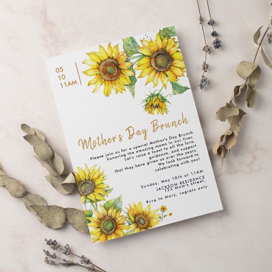 Invitation Boho Chic Sunflowers Fête des mères