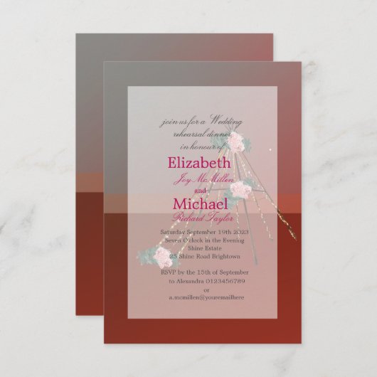 Invitation Boho Chic Teepee / Dîner de répétition Mariage Tip (Devant / Derrière)