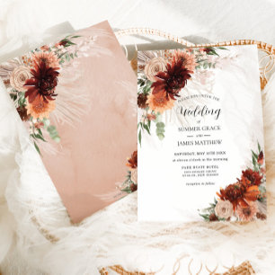 Invitation Boho Chic Terracotta Floral Pampas Grass Mariage