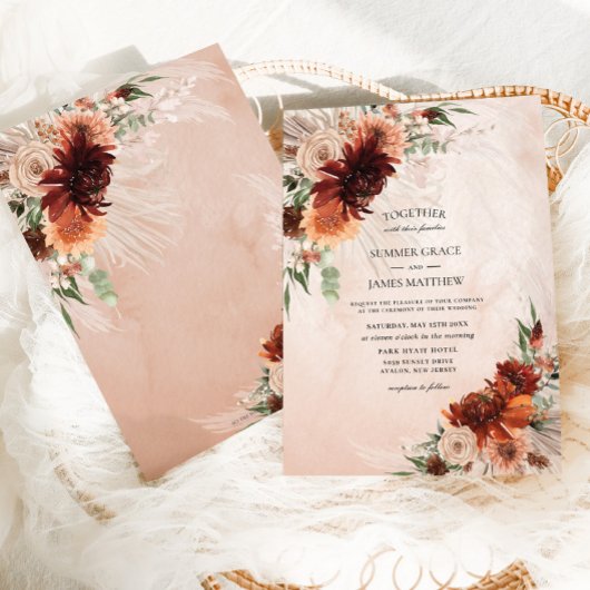 Invitation Boho Chic Terracotta Floral Pampas Grass Mariage