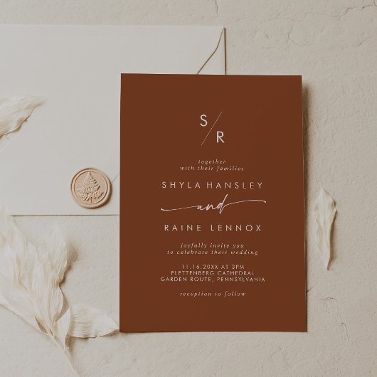 Invitation Boho Chic Terracotta Monogram Mariage