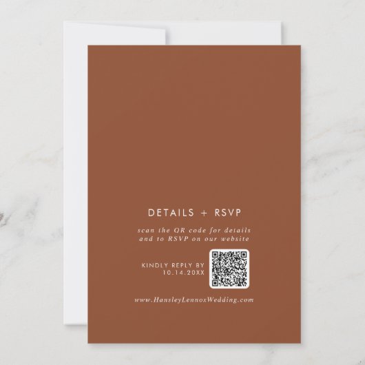 Invitation Boho Chic Terracotta Monogramme QR Code Mariage (Dos)