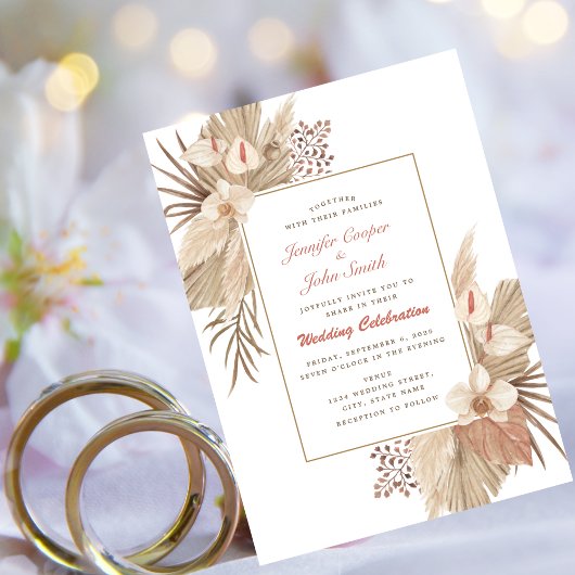 Invitation Boho Chic Terracotta Pampas Mariage orchidée en he