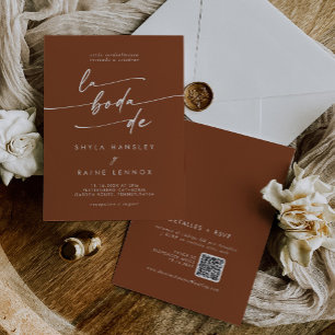 Invitation Boho Chic Terracotta QR Code Mariage espagnol