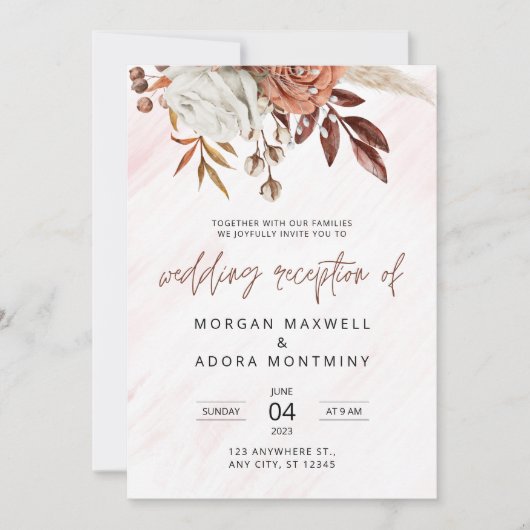 Invitation Boho Chic Terracotta Réception Mariage de automne  (Devant)
