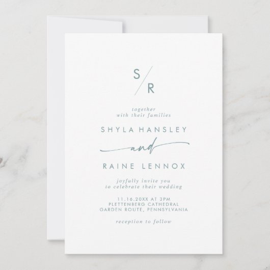Invitation Boho Chic Turquoise et blanc Mariage de monogramme (Devant)