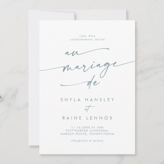 Invitation Boho Chic Turquoise et blanc QR Code Mariage franç (Devant)