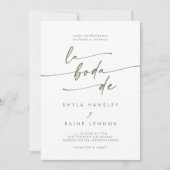 Invitation Boho Chic Vert et Blanc QR Code Espagnol Mariage (Devant)