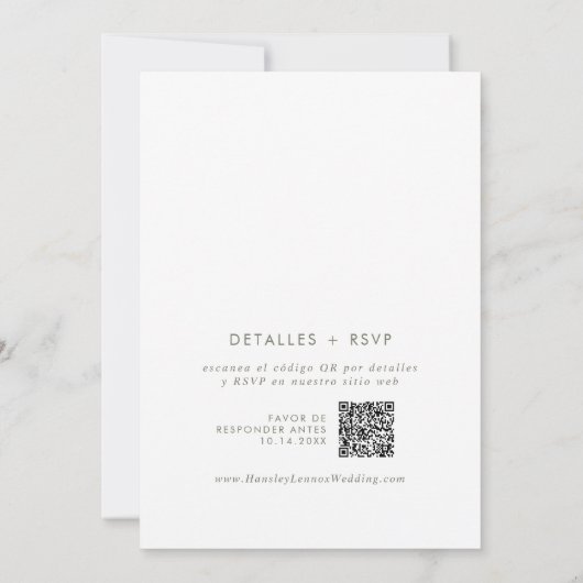 Invitation Boho Chic Vert et Blanc QR Code Espagnol Mariage (Dos)