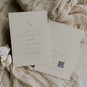 Invitation Boho Chic Vintage or Monogramme QR Code Mariage