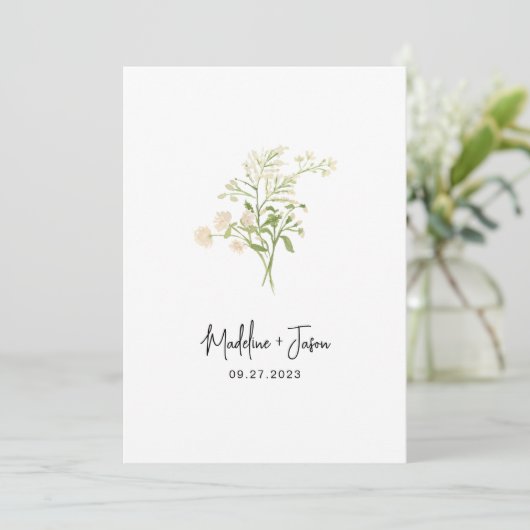 Invitation Boho Chic White Flowers Mariage (Debout devant)