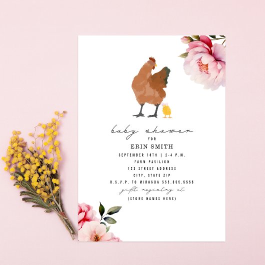 Invitation Boho Chicken Mama fille Baby shower floral
