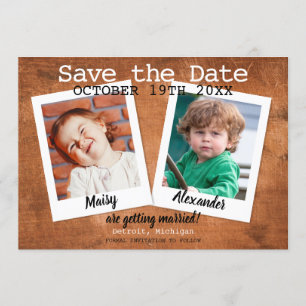 Invitation Boho Children Photos Save the Date Vintage Wood