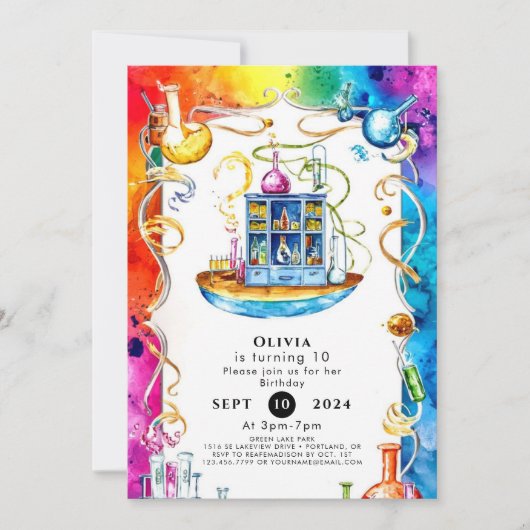 Invitation Boho Children's Science Scientist Birthday (Devant)