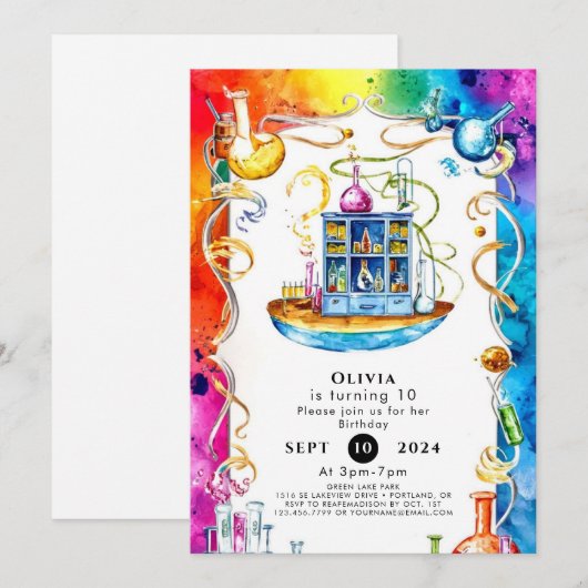 Invitation Boho Children's Science Scientist Birthday (Devant / Derrière)