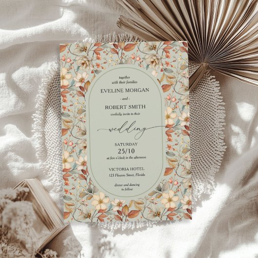 Invitation Boho chute aquarelle terre cuite sauge fleurs sauv