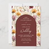 Invitation Boho chute d'aquarelle jaune fleurs sauvages (Devant)