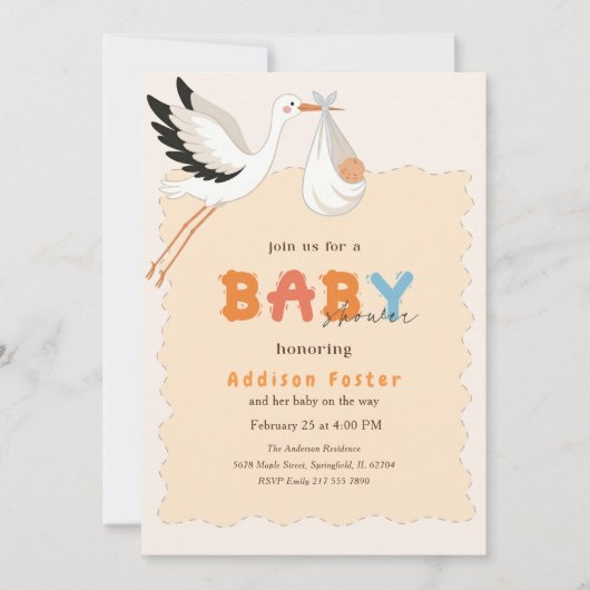 Invitation Boho Cigogne Douce Bébé Bundle Baby Shower (Devant)