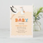 Invitation Boho Cigogne Douce Bébé Bundle Baby Shower (Debout devant)