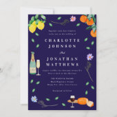 Invitation Boho Citron & Vin Mariage Bleu Nuit (Devant)