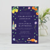 Invitation Boho Citron & Vin Mariage Bleu Nuit (Debout devant)