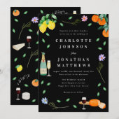 Invitation Boho Citron & Vin Mariage Noir & Blanc (Devant / Derrière)