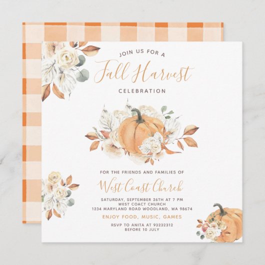 Invitation Boho Citrouille Automne Harvest Party, Automne Com (Devant / Derrière)
