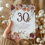 Invitation Boho Citrouille Autumn Bloom 30e anniversaire<br><div class="desc">Fêtez votre 30e anniversaire avec style avec notre Citrouille Boho Autumn Bloom Invitation. Plein de fleurs botaniques vibrantes, rose rousse, orange brûlée et bordeaux, cet élégant invitation fera nager vos invités en prévision de votre fête d'automne. Ajoutez une touche de luxe avec nos faux accents de parties scintillant or et...</div>