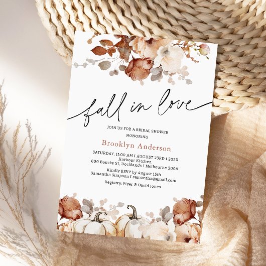 Invitation Boho Citrouille Floral Chute En Amour Fête des mar