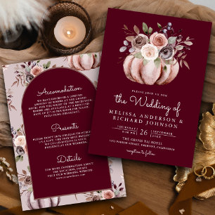 Invitation Boho Citrouille Floral tout en un Mariage de Bourg