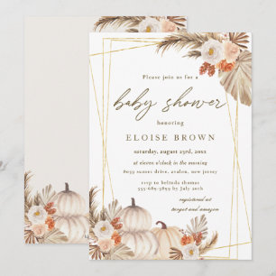 Invitation Boho Citrouille Pampas Baby shower géométrique Gra