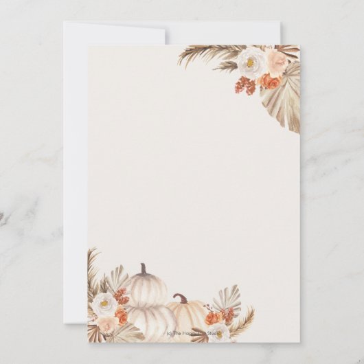 Invitation Boho Citrouille Pampas Grass Baby shower d'automne (Dos)