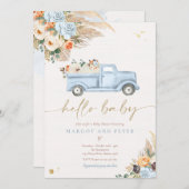 Invitation Boho Citrouille Pickup Camion Blue Boy Baby shower (Devant / Derrière)