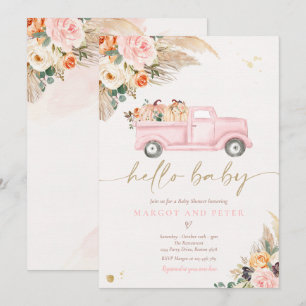 Invitation Boho Citrouille Pickup Camion Pink Girl Baby showe